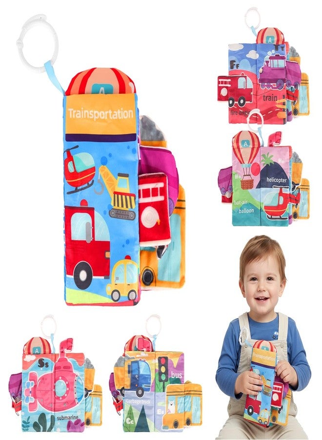 Zorbes SNOWIE Soft® Baby Cloth Book for Age 6-12 Month, 12-Page Cartoon Transportation -Theme Cloth Book with Squeaky Sound Toy,Stroller Hanging Soft Busy Book,Interactive Sensory Books - Image 1